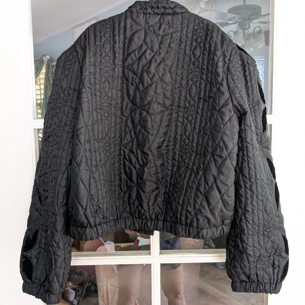 Free People Quinn Quilted Embroidered Cropped Jacket In Black Size Small - Picture 6 of 7